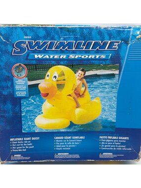 Inflatable Giant Ducky Pool Float 60"x48" Heavy-Duty Vinyl Ride-On Water Toy For